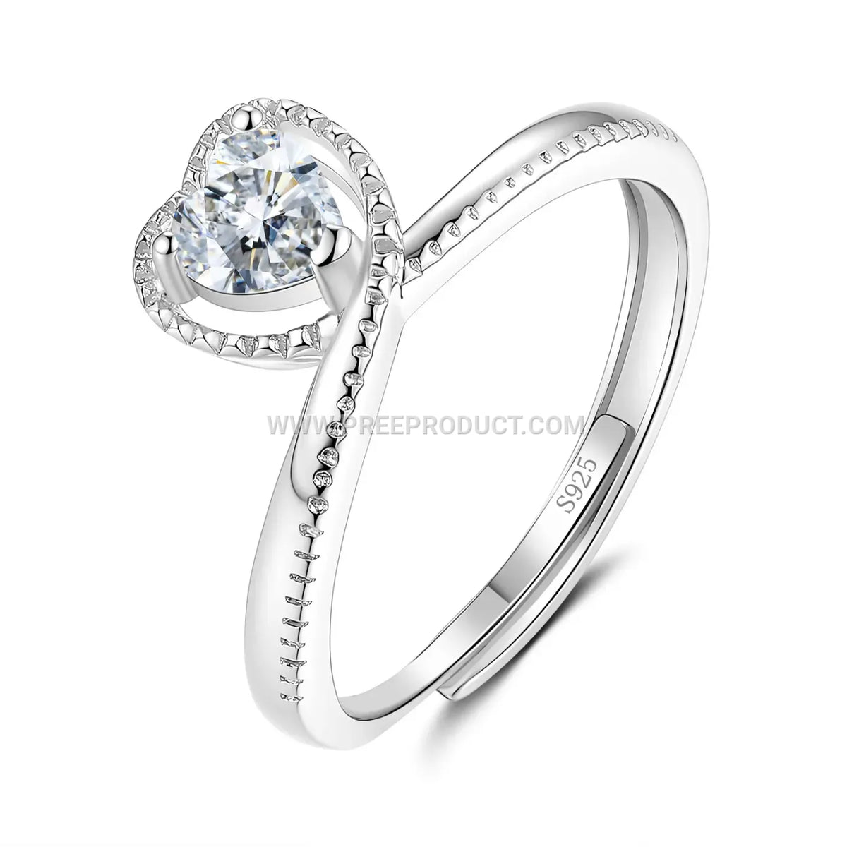 Crown Heart Moissanite Sterling Silver Solitaire Ring