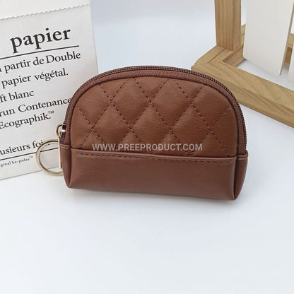 Shell-Shaped PU Diamond-Grid Zip Coin Purse