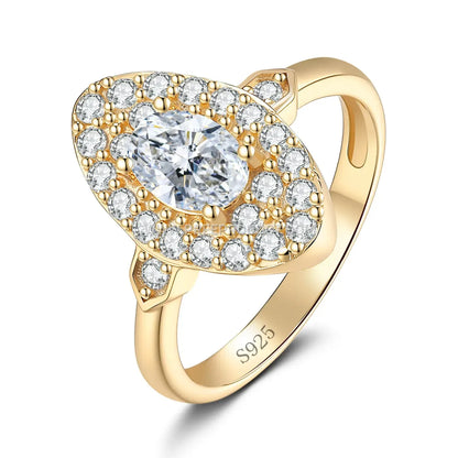 Vintage Style 925 Silver Egg Shaped Moissanite Statement Ring