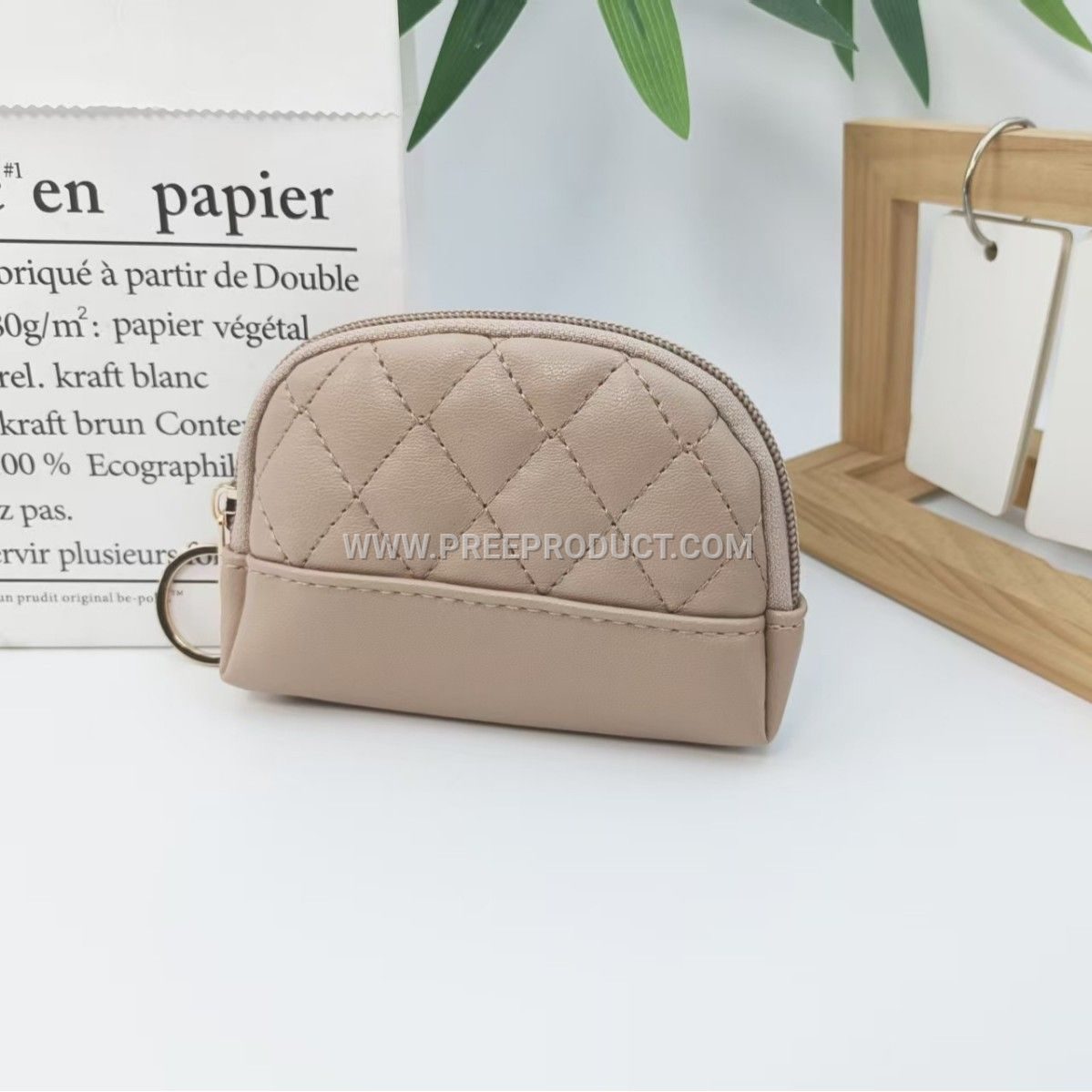 Shell-Shaped PU Diamond-Grid Zip Coin Purse