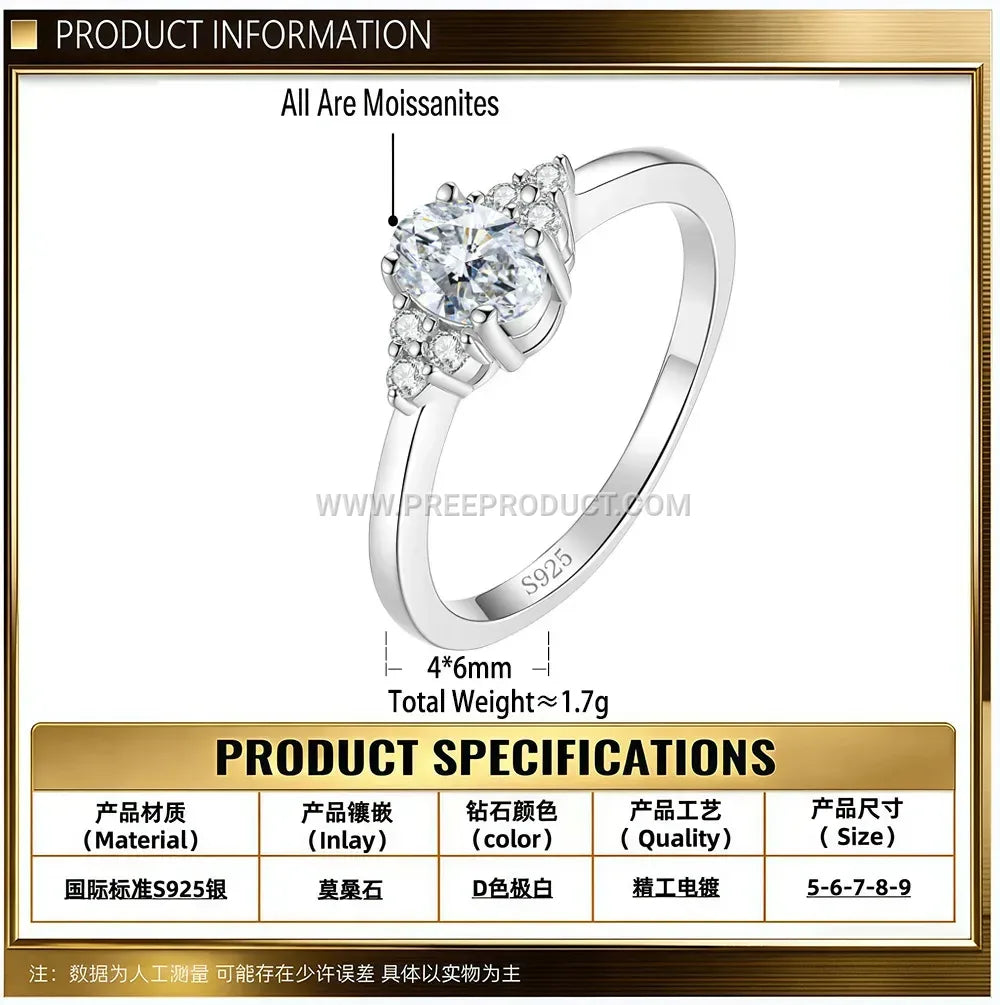 Four-Prong Oval Moissanite Ring in Sterling Silver