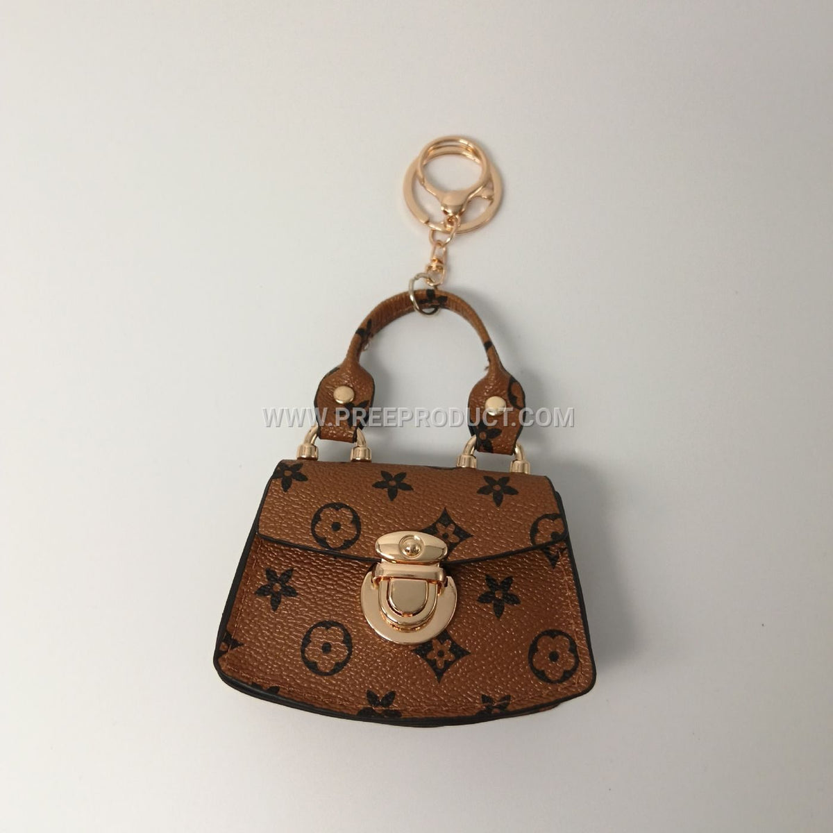 Mini PU Wallet with Fan‑Print and Metal Clasp Keychain