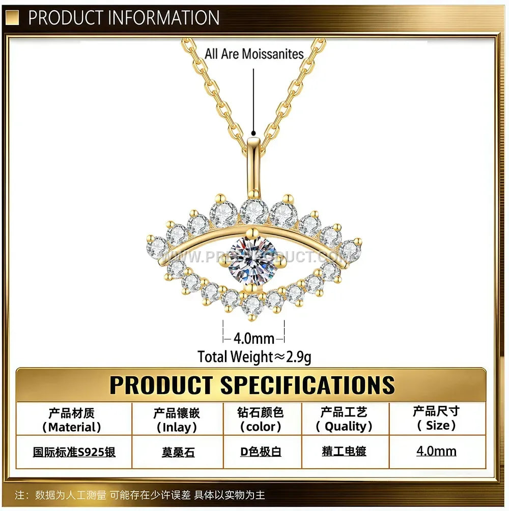 Sterling Silver Evil Eye Pendant Necklace with Moissanite Accent