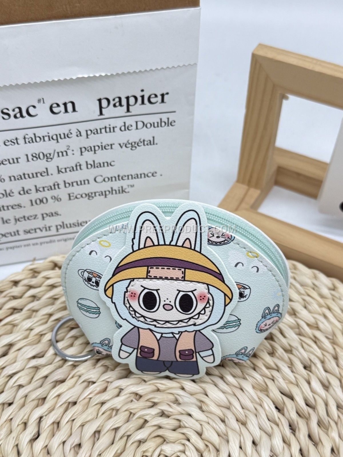 Animal-Print PU Mini Wallet With Key Loop And Cute Shell Charm