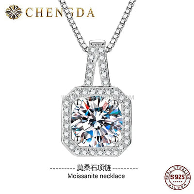 Geometric Square Cut Moissanite Solitaire Pendant in Sterling Silver