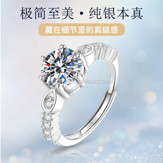 Crossed Design Sterling Silver Statement Ring with Moissanite