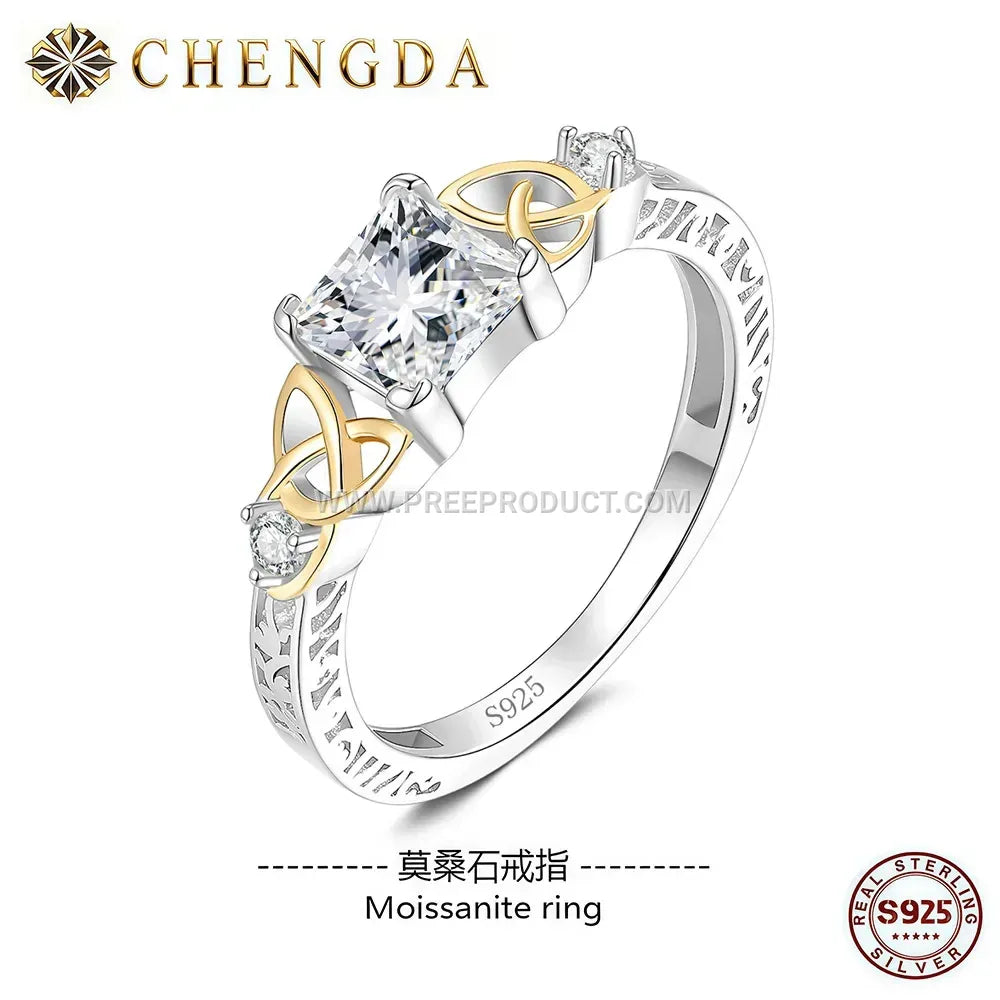 Runic Style Sterling Silver Ring Set with Moissanite