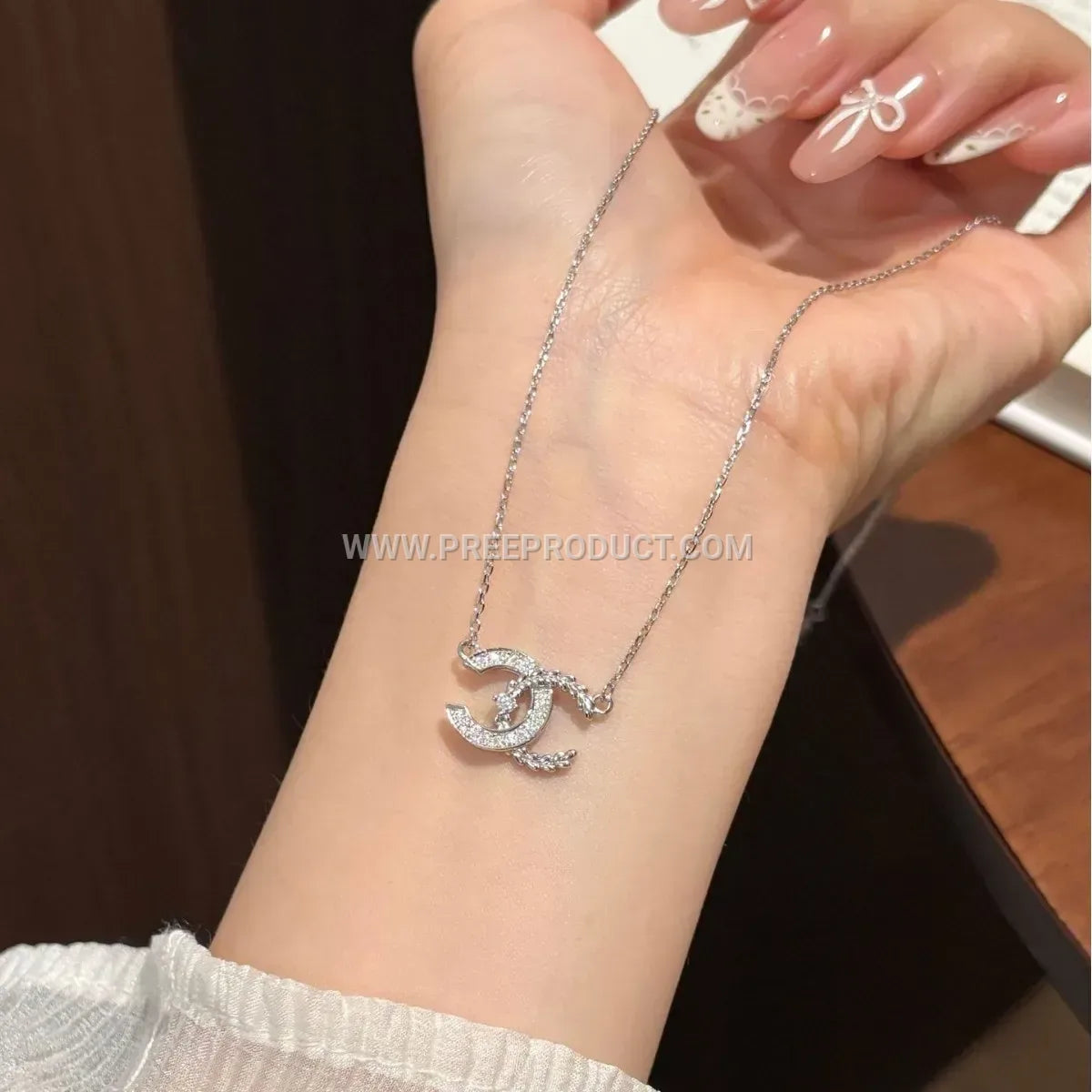 Sterling Silver Double C Initial Pendant Moissanite Necklace