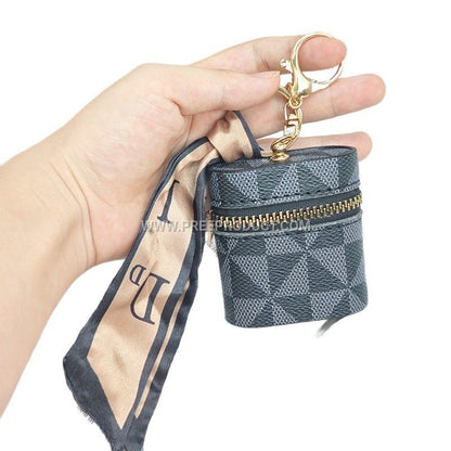 Portable PU Earphone Case with Stylish Keychain