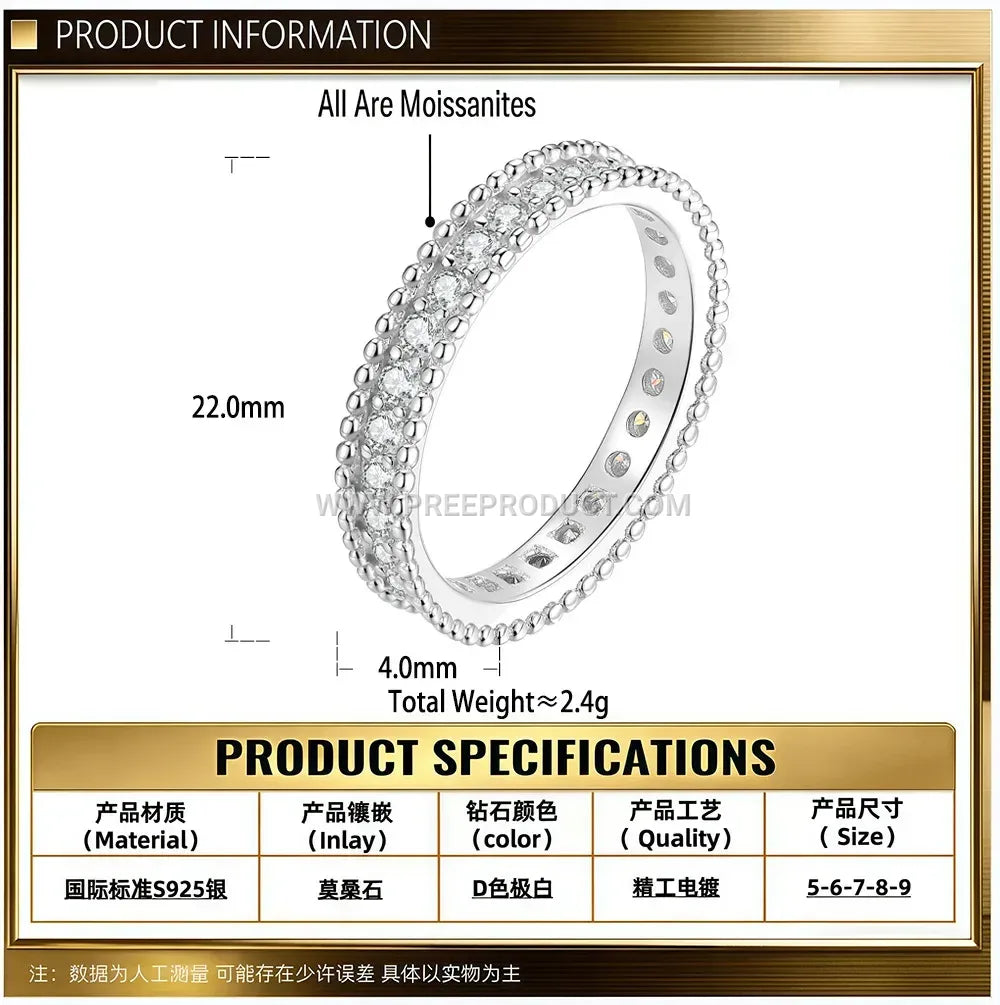 Beaded Edge Moissanite Eternity Band in Sterling Silver
