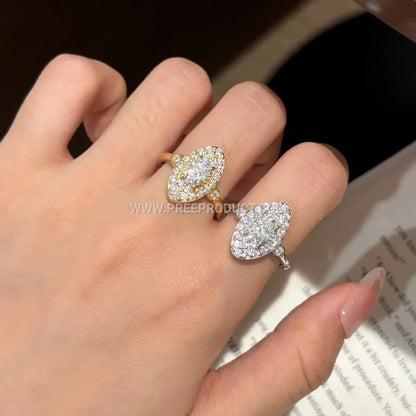 Vintage Style 925 Silver Egg Shaped Moissanite Statement Ring