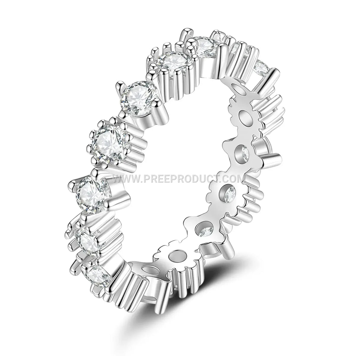 Sterling Silver Single Row Moissanite Band Ring