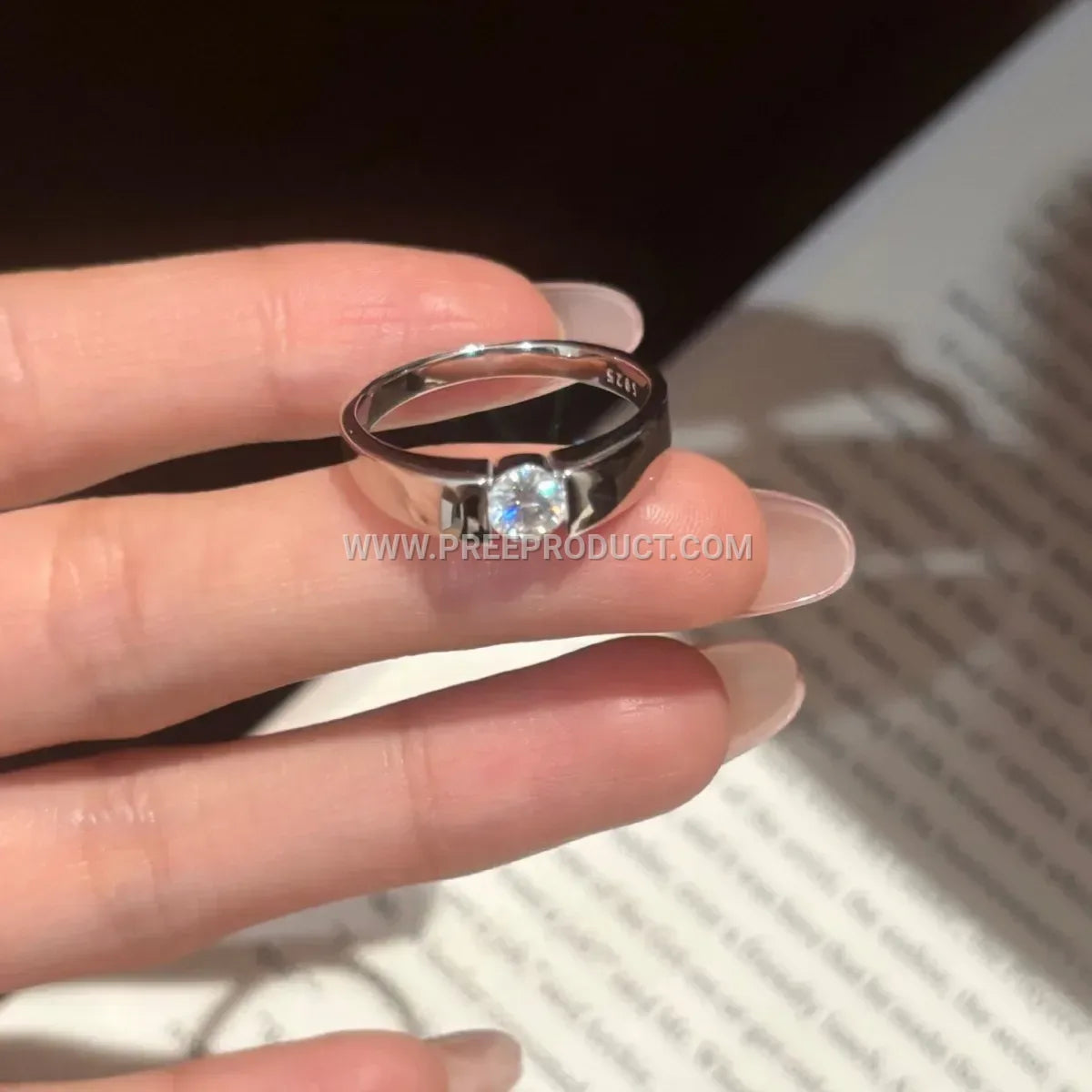 Classic Geometric Moissanite Solitaire Ring in Sterling Silver