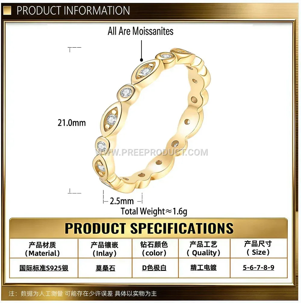 Eye Motif Moissanite Eternity Band Ring in Sterling Silver