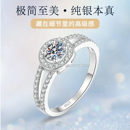 Circular Halo Sterling Silver Ring Accentuated with Moissanite