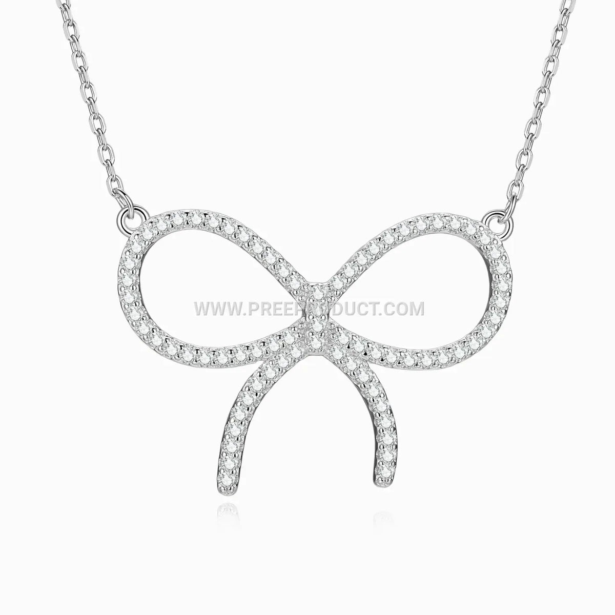 Pave Bowknot Moissanite Pendant Necklace in Sterling Silver