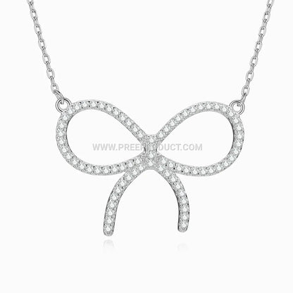 Pave Bowknot Moissanite Pendant Necklace in Sterling Silver