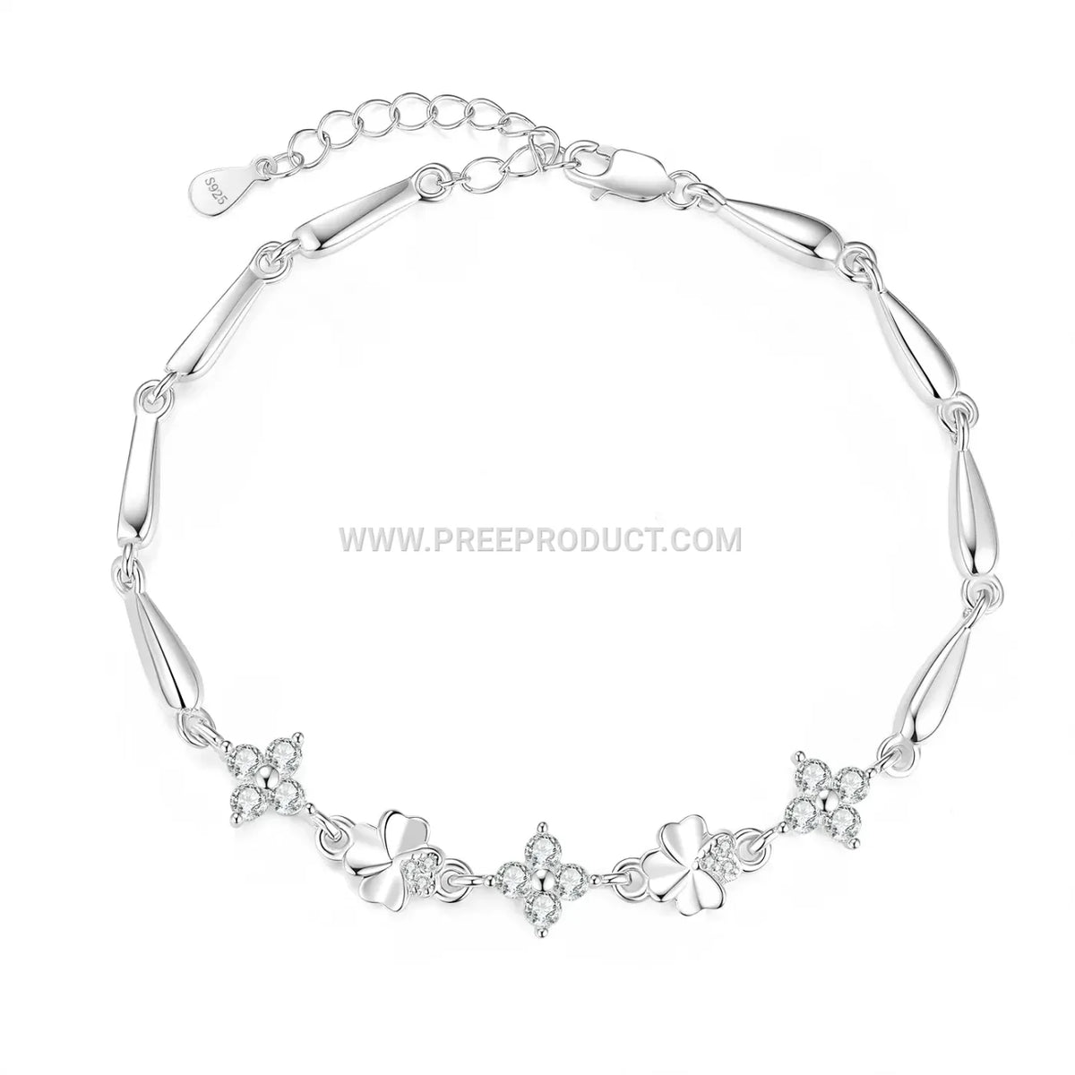 Four Leaf Clover Sterling Silver Bracelet With Moissanite Accent