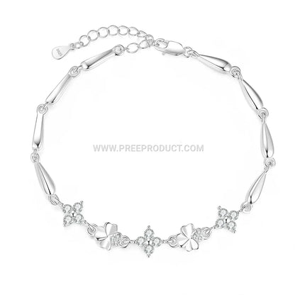 Four Leaf Clover Sterling Silver Bracelet With Moissanite Accent