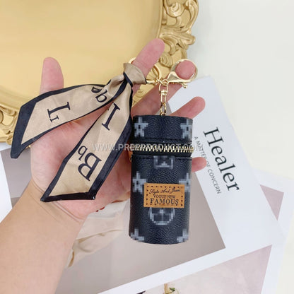 Checkered PU Mini Wallet With Keychain Loop And Earphone Pocket