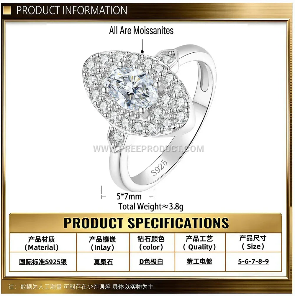 Vintage Style 925 Silver Egg Shaped Moissanite Statement Ring