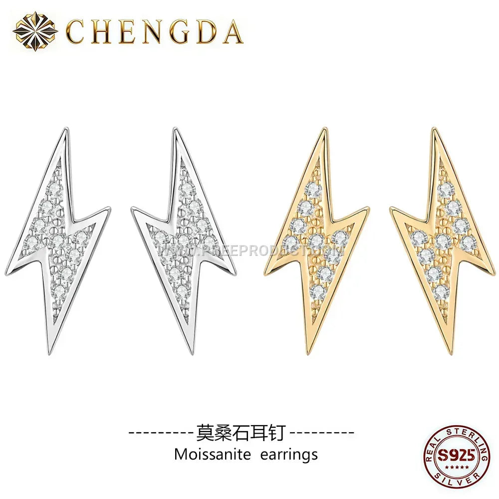 Geometric Lightning Sparkle Moissanite Silver Studs
