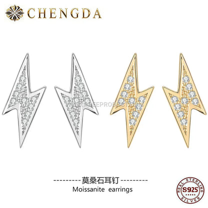 Geometric Lightning Sparkle Moissanite Silver Studs