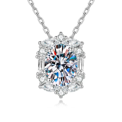 Oval Moissanite Solitaire Sterling Silver Pendant Necklace