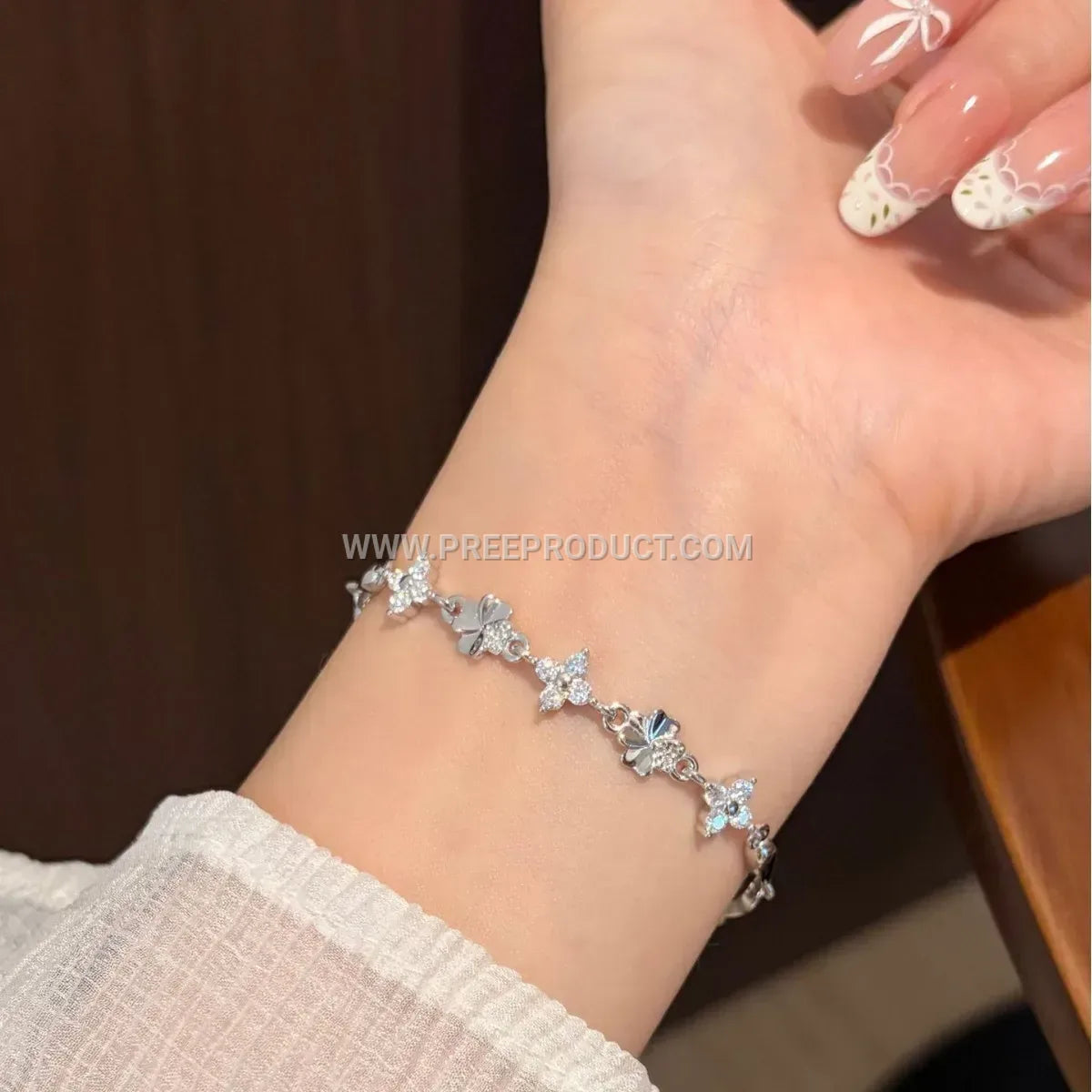 Four Leaf Clover Sterling Silver Bracelet With Moissanite Accent