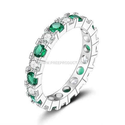 Sterling Silver Geometric Band Ring with Pavé Lab Gemstones