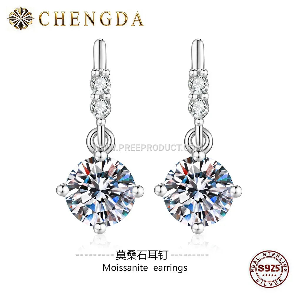 Sterling Silver Six Prong Solitaire Tassel Stud Earrings