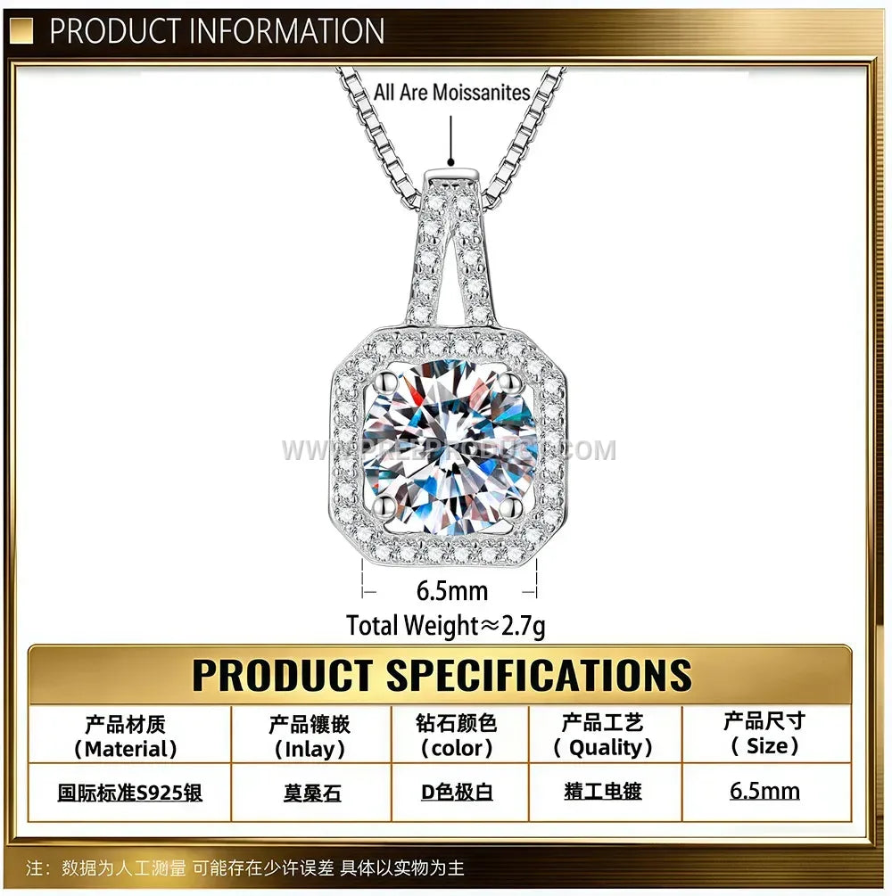 Geometric Square Cut Moissanite Solitaire Pendant in Sterling Silver