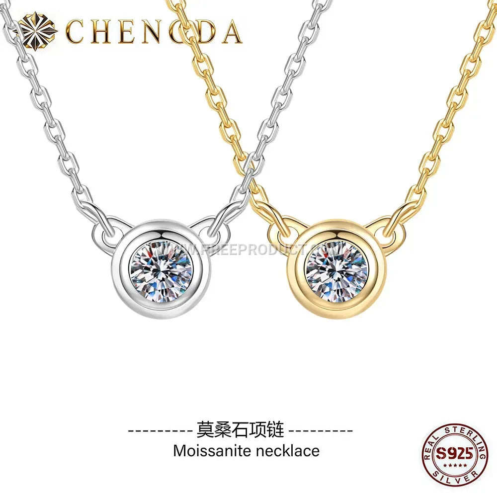 Sterling Silver Solitaire Moissanite Pendant Necklace