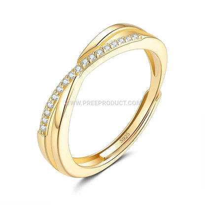 Sterling Silver Pave Geometric Moissanite Band Ring