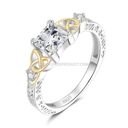 Runic Style Sterling Silver Ring Set with Moissanite