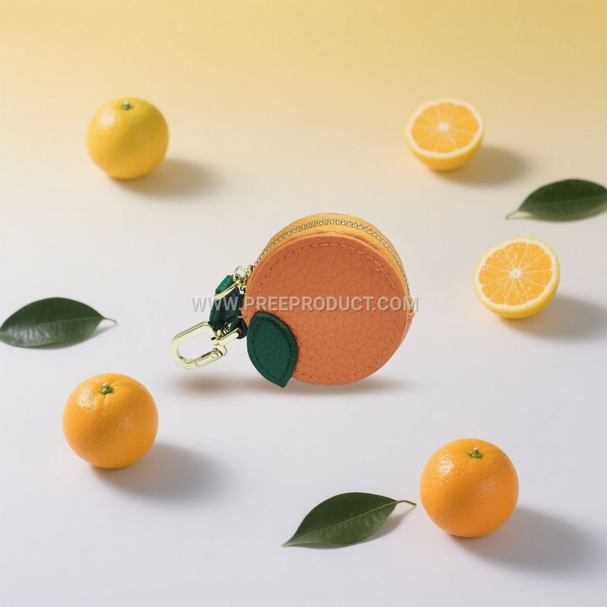 Fruit‑Print Mini PU Wallet Keychain with Fresh‑Style Storage