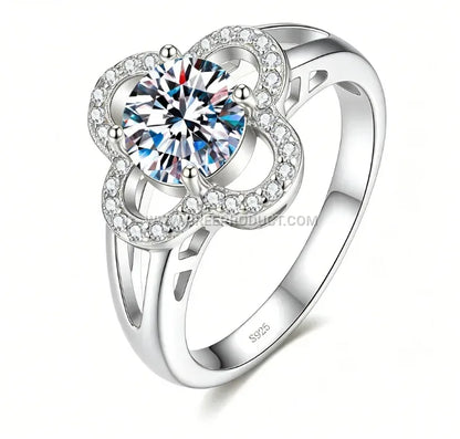Sterling Silver Four Leaf Clover Moissanite Ring