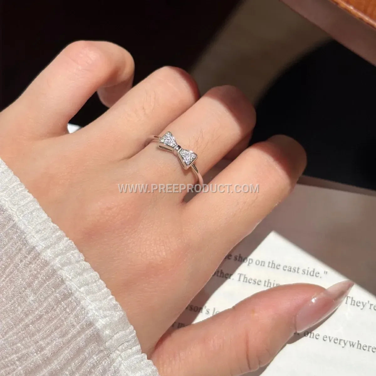 Bowknot Moissanite Sterling Silver Accent Ring