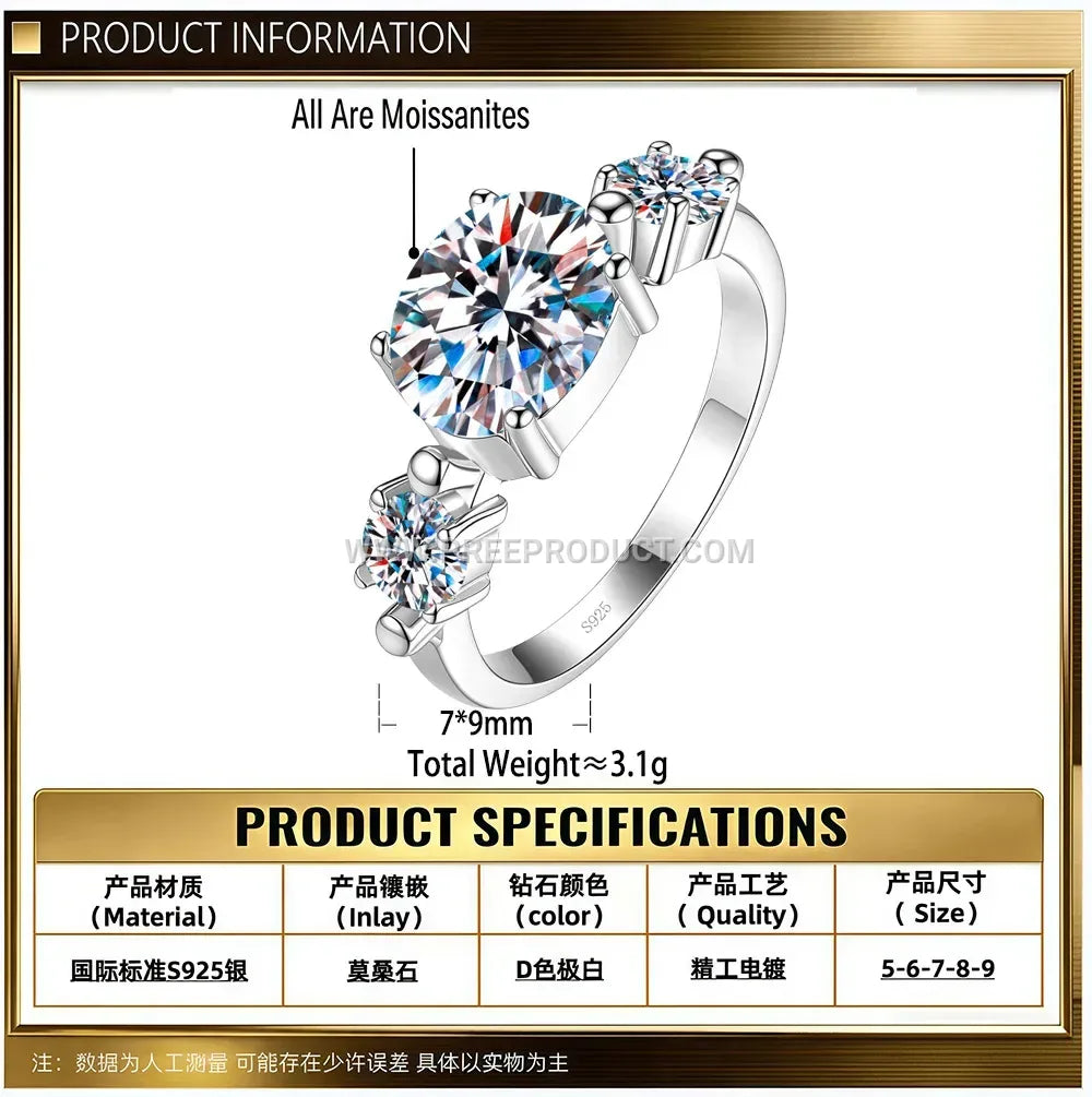 Sterling Silver Oval Cut Moissanite Solitaire Ring