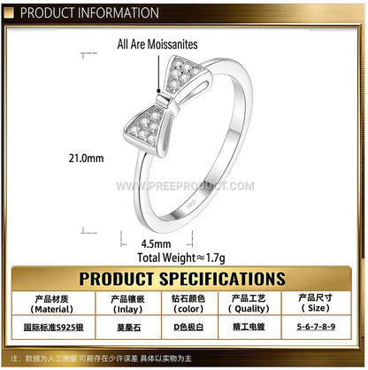Bowknot Moissanite Sterling Silver Accent Ring