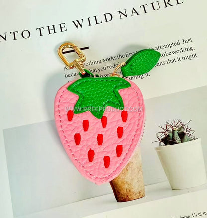 Mini PU Fruit-Print Keychain Pouch – Playful Accessory