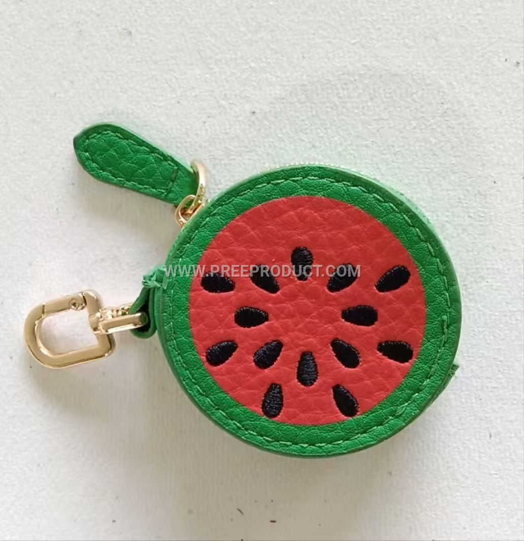 Fruit‑Print Mini PU Wallet Keychain with Fresh‑Style Storage
