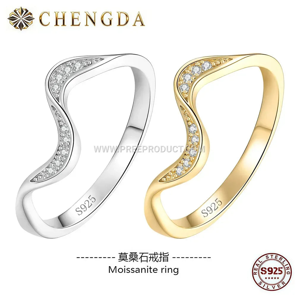 Wavy Moissanite Pave Sterling Silver Band