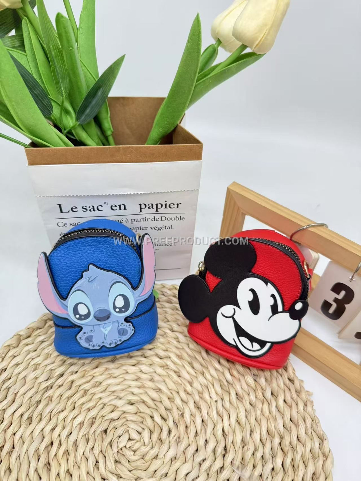 Polyurethane Cute Mickey & Minnie Cartoon Mini Key & Coin Pouch