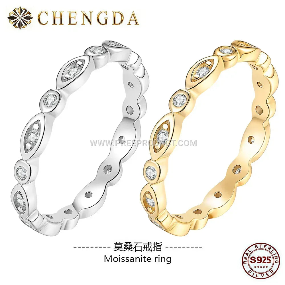 Eye Motif Moissanite Eternity Band Ring in Sterling Silver