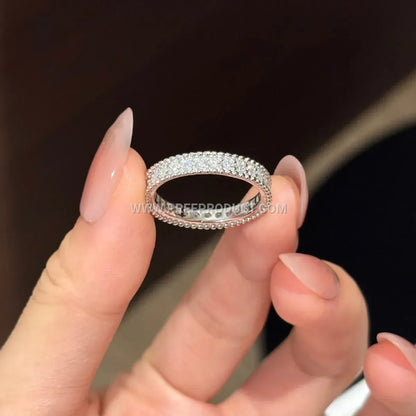 Beaded Edge Moissanite Eternity Band in Sterling Silver