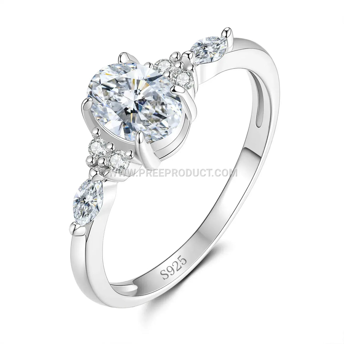 Egg-Shaped Moissanite Solitaire Ring in 925 Sterling Silver