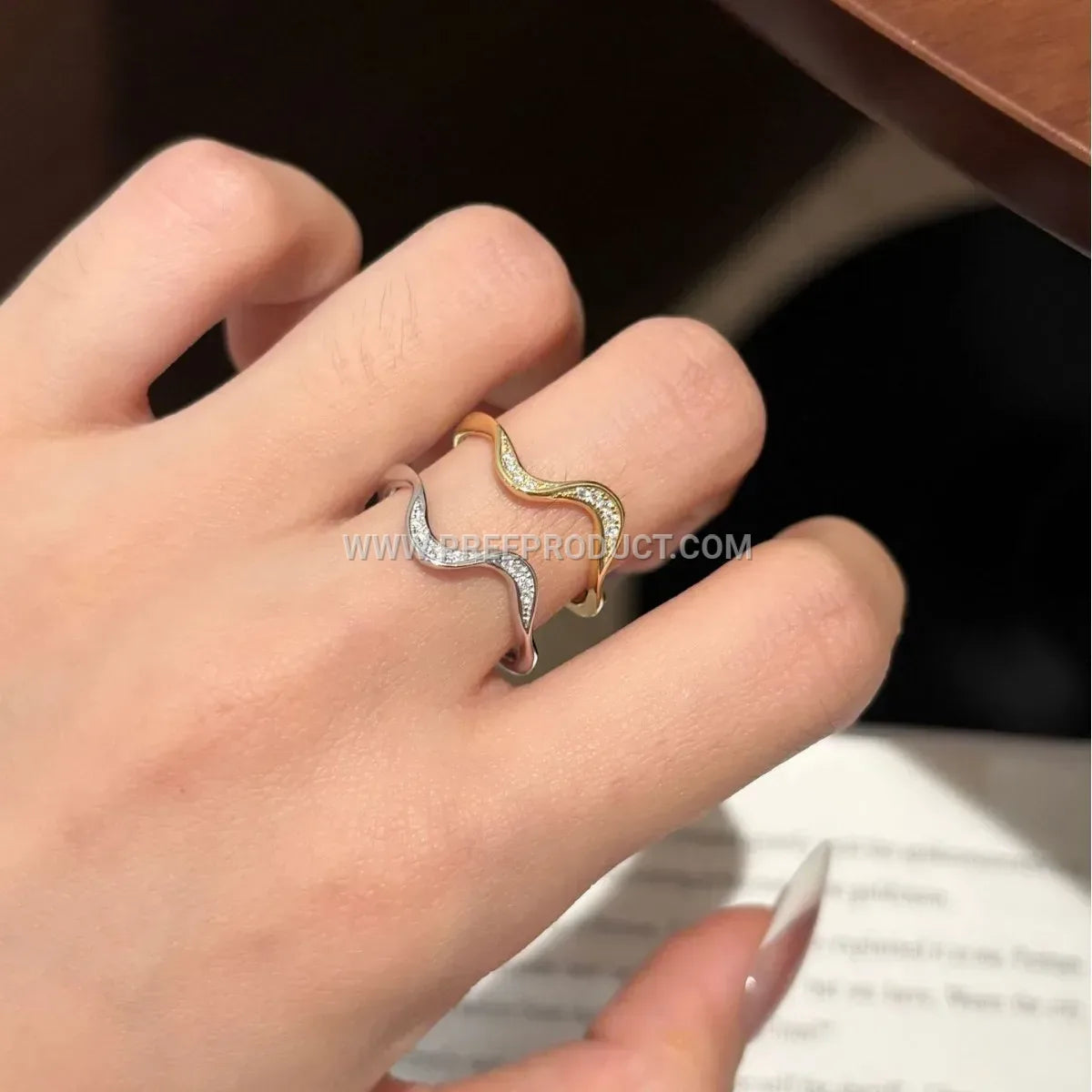 Wavy Moissanite Pave Sterling Silver Band