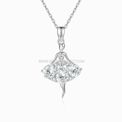 Ballerina Figure Moissanite Pendant Necklace in Sterling Silver
