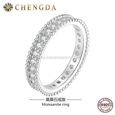 Beaded Edge Moissanite Eternity Band in Sterling Silver